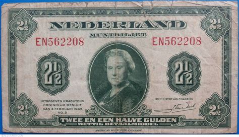 2 12 Gulden 1943 4 Ii 1943 Issue Muntbiljet Netherlands Banknote 5886