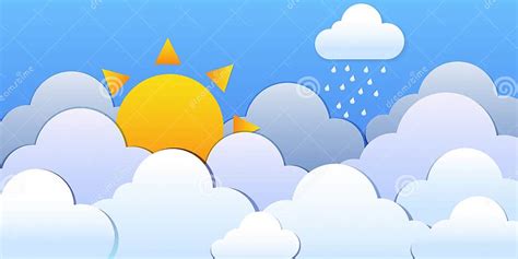 Sun And Cloud With Rain Background Symbol Vector Illustration Stock