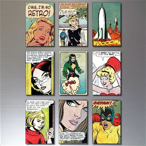 9 Funny Fridge Magnets Vintage Retro Comic Strip Fridge Magnets