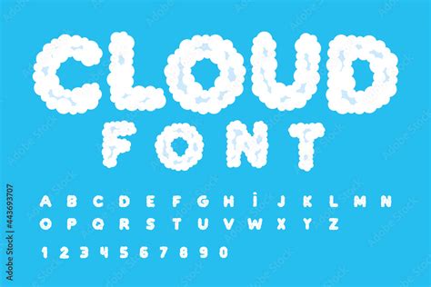 Cloud Font Alphabet Letters And Numbers Abcs Of White Clouds In Blue