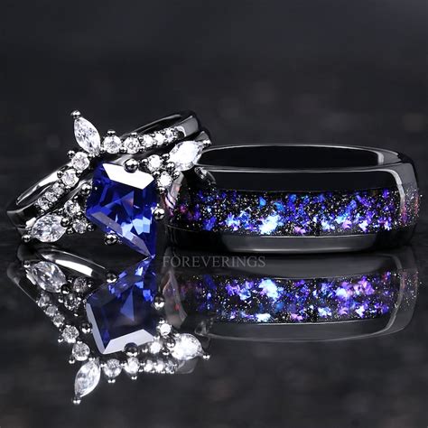 Orion Nebula Ring Set His And Hers Wedding Band Sapphire Etsy