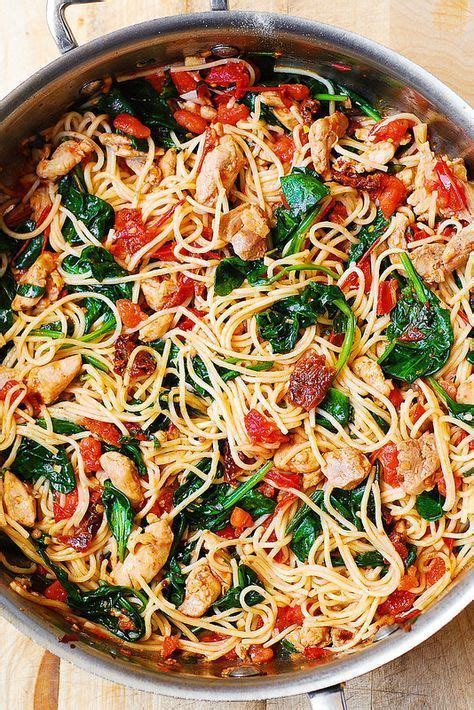 Add tomatoes, stock, oregano, and pasta, in that order. Tomato Spinach Chicken Spaghetti - I doubled the garlic ...
