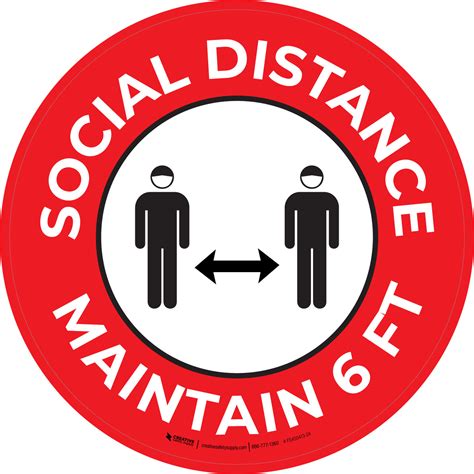 Social Distance Maintain 6 Ft Red With Graphic Circle Floor Sign