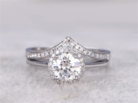 Moissanite women's wedding bands : Moissanite engagement ring set Diamond Wedding Bands White ...