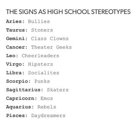 signs as high school stereotypes astrology capricorn capricorn quotes zodiac signs horoscope