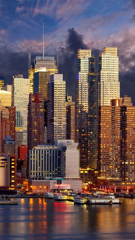 배경 화면 뉴욕 고층 빌딩 해안 조명 밤 맨해튼 미국 2880x1800 Hd 그림 이미지