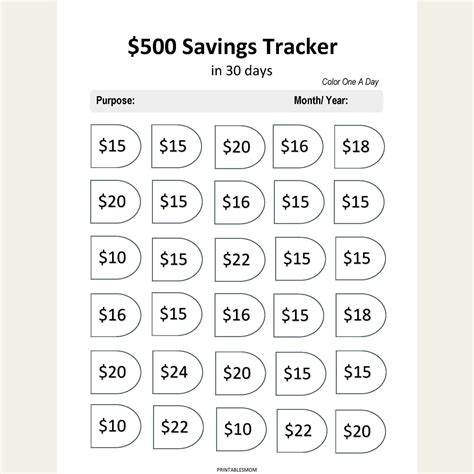 Savings Challenge Tracker Printable 500 Savings Tracker In 30 Etsy