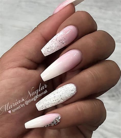 Pink Acrylic White Outlined Coffin Nails Mavieetlereve