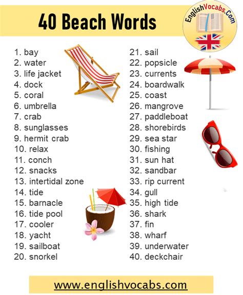 40 Beach Words Beach Vocabulary List English Vocabs