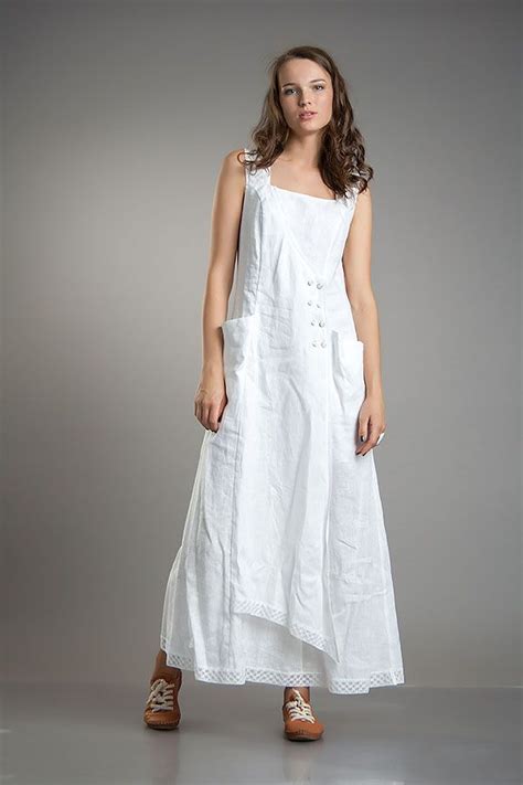 Boho Long White Linen Summer Dress Sun Dress Casual White Linen