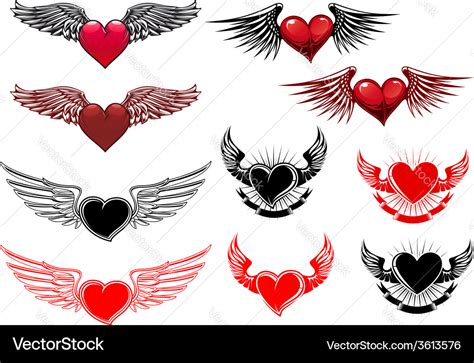 Heart Tattoos With Wings Royalty Free Vector Image