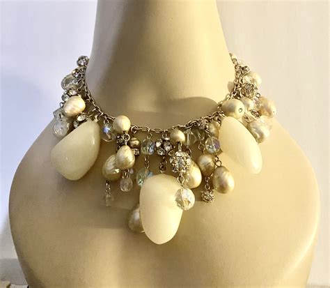 Donna Karan Rhinestone And Pearl Charm Necklace Etsy