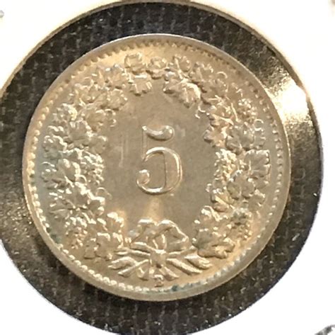 Switzerland Copper Nickel 1955 Confœderatio Helvetica 5 Coin Excellent