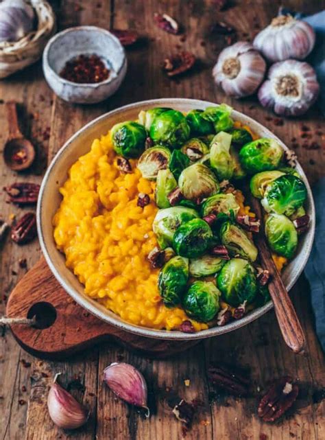 Vegan Pumpkin Risotto With Brussels Sprouts Easy Gluten Free