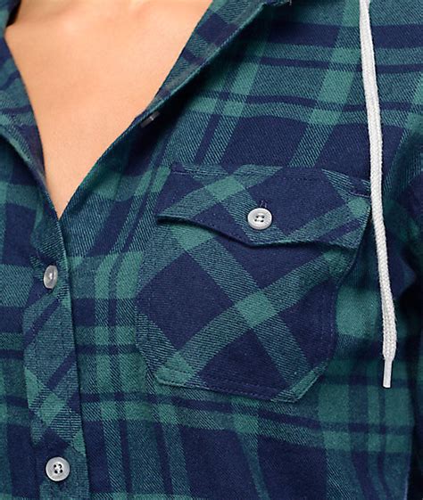 Empyre Bristol Green And Navy Plaid Button Up Hooded Flannel Shirt Zumiez