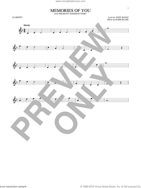 This solo is based on a blues (in d), a basic form very important for the musical development of any jazz musician and, moreover, is for intermediate players thus approachable by. Razaf - Memories Of You sheet music for clarinet solo PDF