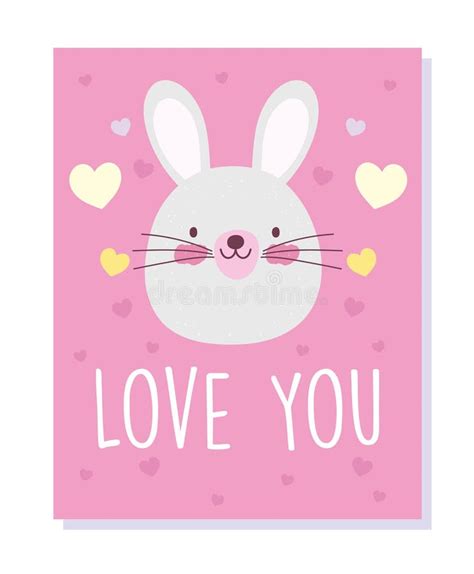 Little Rabbit Face Love Hearts Cartoon Cute Animals Characters Stock