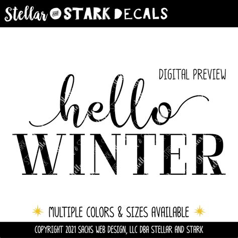 Hello Winter Cursive Wtails Vinyl Decal Hello Winter Vinyl Etsy