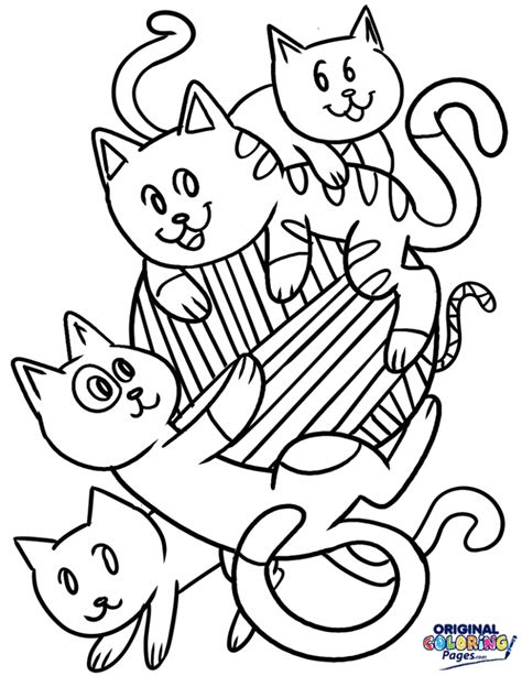 Cats Playing with Yarn Coloring Page | Coloring Pages - Original