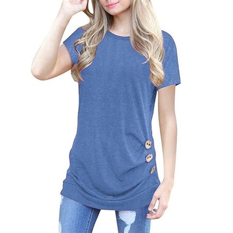 Twgone Short Sleeve Tunics For Women To Wear With Leggings Loose Button