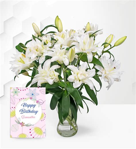 Double Lilies With Birthday Card Prestige Flowers