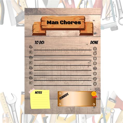 Mans Chore Chart Guy Chore Checklist Husband To Do Etsy