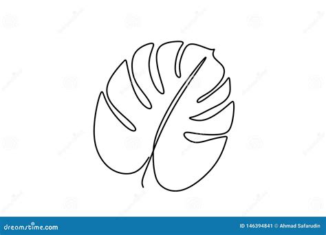 One Line Drawing Of Tropical Leaves Continuous Design Stock Vector