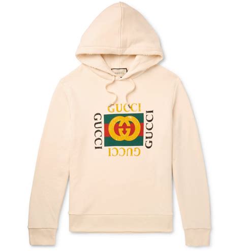Gucci Printed Loopback Cotton Jersey Hoodie Men Neutrals The