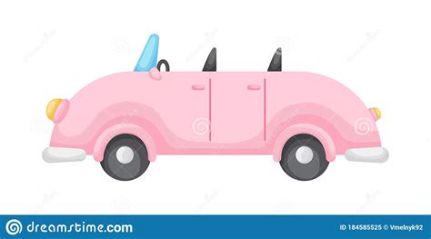Pink Cartoon Car Isolated On White Background Colorful Automobile Flat