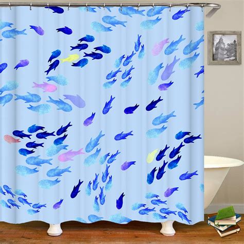 Check out our fish bath decor selection for the very best in unique or custom, handmade pieces from our wall hangings shops. Shower Curtain Blue Swimming Fish Whirlpool Aquamarine ...