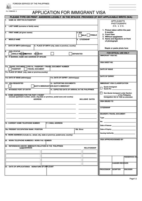Fillable Immigrant Visa Application Form Philippines Printable Pdf