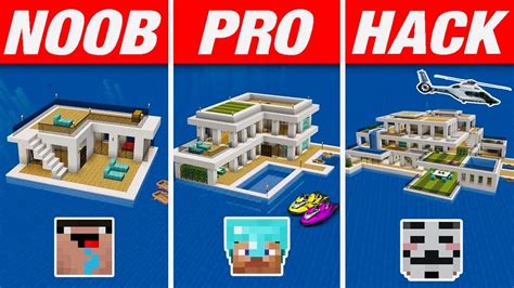 Minecraft Building Modern House On Water Noob Vs Pro Vs Hacker