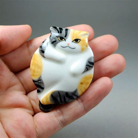 Ceramic Calico Cat Figurine Miniature Tabby Cat Kitty T Etsy
