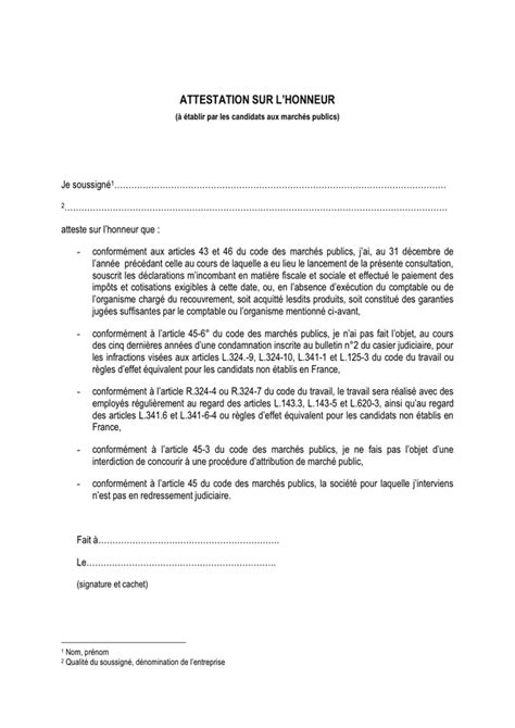 Exemple D Attestation Sur Lhonneur DOC PDF Page 1 Sur 1
