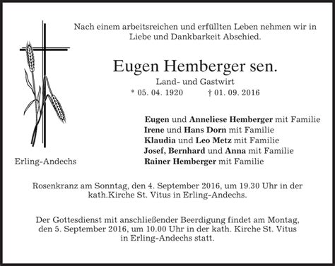 Traueranzeigen Von Eugen Hemberger Trauer Merkur De