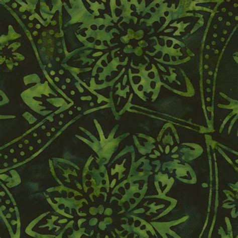 Timeless Treasures Dark Green Flower Batik Fabric Modes4u