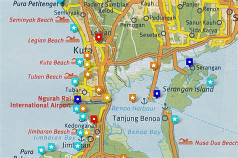Map of kuta area hotels: Bali map
