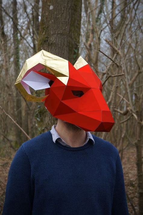 Ram 3d Papercraft Mask Template Low Poly Paper Mask Unique Etsy