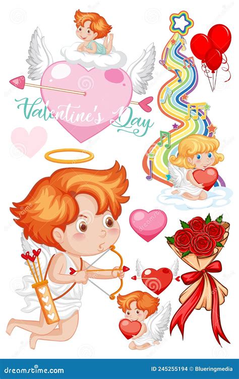 Valentine Theme With Cupid And Roses Stock Vector Illustration Of