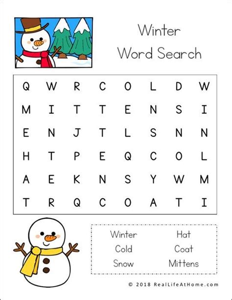 A Winter Word Search With A Snowman