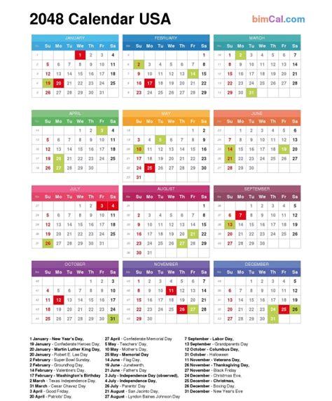 2048 Calendar Usa Bimcal