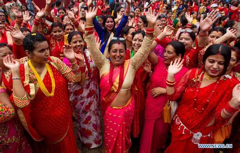 Nepali Women Celebrate Teej Festival In Kathmandu Xinhua Englishnewscn