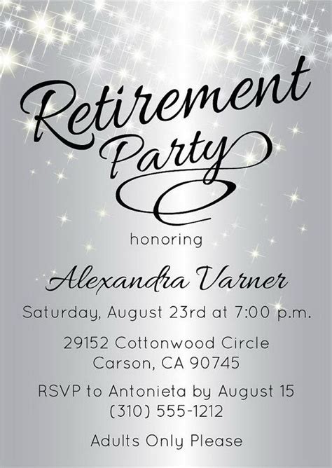 Silver Retirement Party Invitation Elegant Retirement Etsy