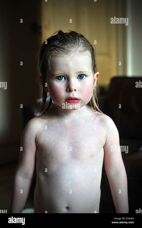 Three Year Old Girl Portrait Out Of Bath Wet Hair Stock Photo Royalty Free Image Alamy