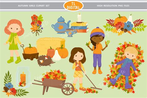 Autumn Girls Clipart Set 73 Graphics Graphic By Tl