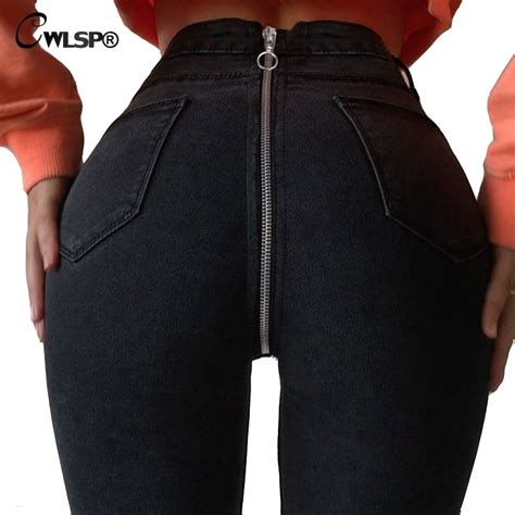 Best Price Cwlsp Spring Summer High Waist Black Jeans For Women Back