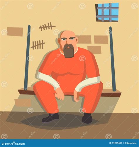 Man In Prison Vector Bandit Arrested And Locked On White Cartoon Character Illustration