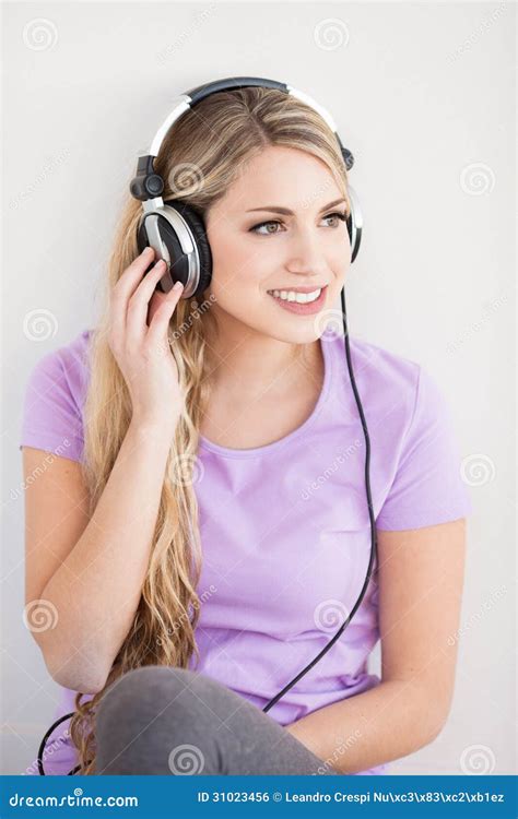 Young Beautiful Woman Listen Music With Headphones Stock Photo Image