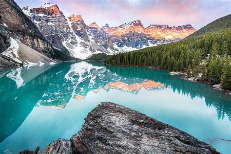 Canada Moraine Lake Mountains Forest 4k Banff Water Beauty In