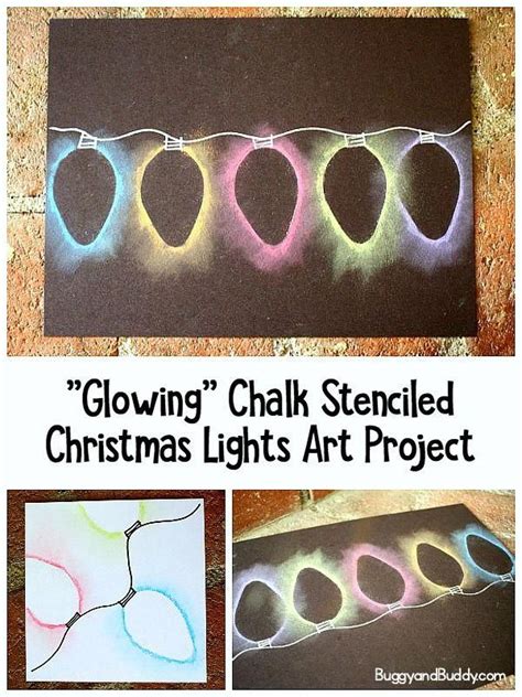 Glowing Chalk Stenciled Christmas Lights Art Project For Kids Fun